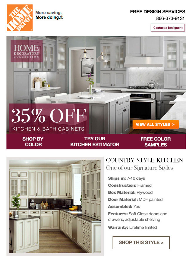 June Tapia email creative design for Home Decorators Collection